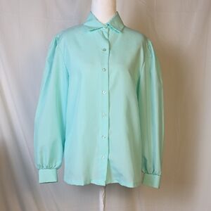 Vintage Lucky Winner Light Blue Button Up Blouse